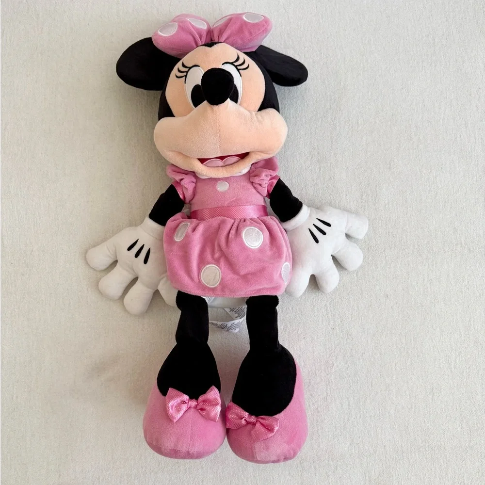 Disney Minnie Mouse Plush 27” Stuffed Animal Pink Polka Dot Bow and Dress